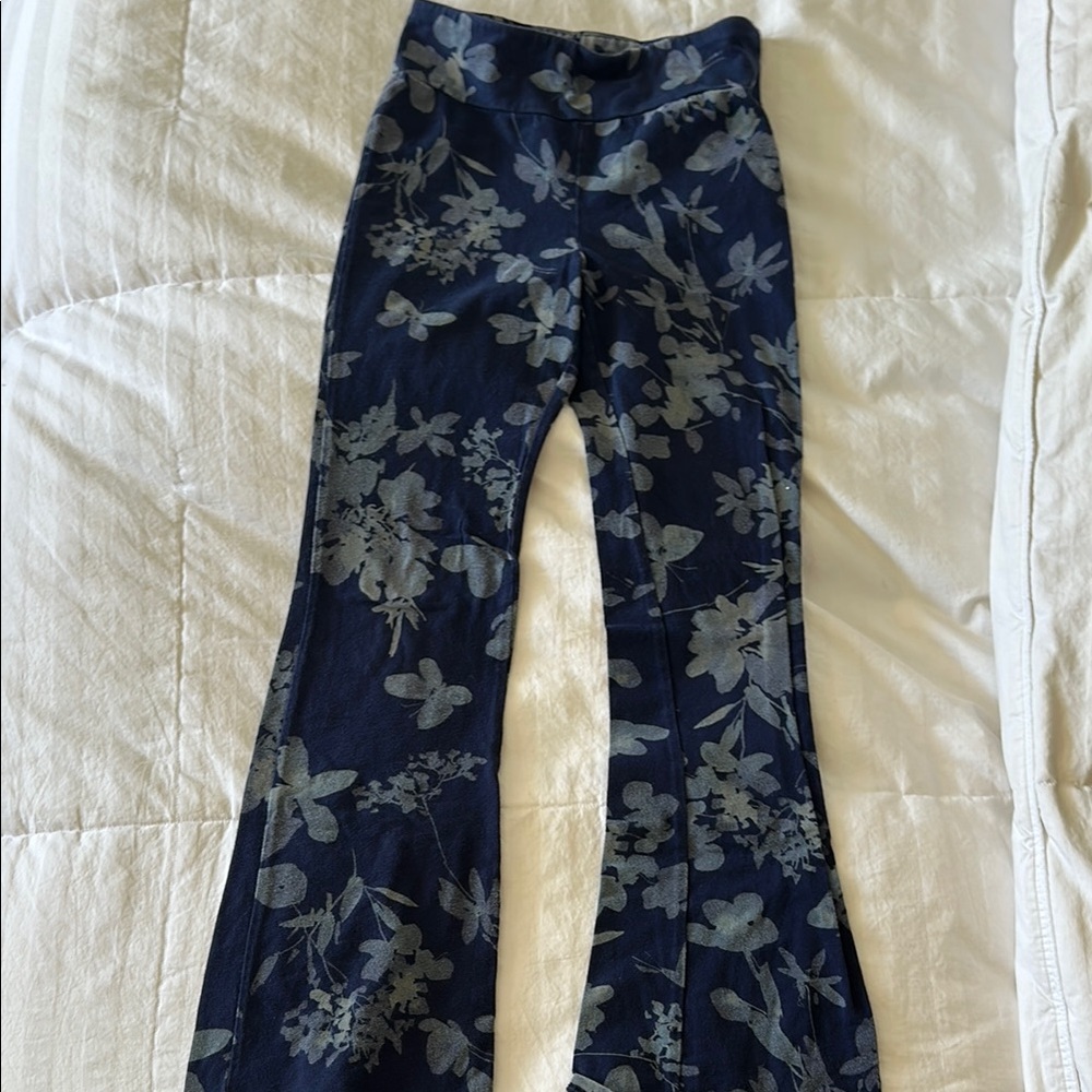 Floral Print Navy Blue Flared Pants